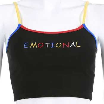 Seksualus Harajuku Tankų Moterų Spageti Dirželis Emocinis Laišką Siuvinėjimo Apkarpyti Viršūnes Seksualus Backless Camis Viršūnės Vasarą Streetwear