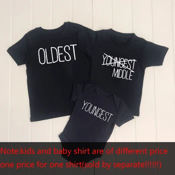 Seniausia Vidurio Jauniausias Šeimos Marškinėliai Nustatyti Vaikų Šeimos Atitikimo Tshirts Kūdikių Giminystės Shirt Baby Bodysuit Juoda Tees Lašas Laivas
