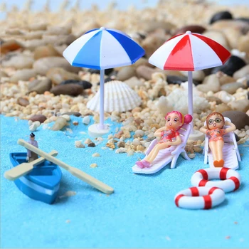 Sielovados Stiliaus Mini Dirbtinio skėtį nuo saulės Paplūdimio Kėdės ant Stendo Micro Pasakų Sodas Miniatiūriniai Lėlių Namai 