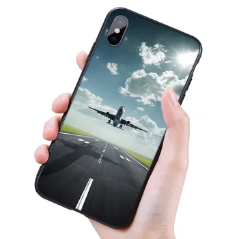 Silikono Black Case for iPhone 7 11 12 Pro XR 6 X XS MAX 8 6S Plius 5 5S SE 2020 7Plus 11Pro Mobiliojo Telefono Orlaivių Lėktuvu Lėktuvu