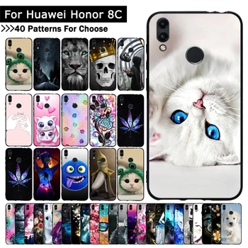 Silikono TPU Case For Huawei Honor 8C, Minkštas Katė Gyvūnų Gėlės Animacinių filmų spausdinimo Atveju Apsauginis dangtelis honor8C fundas coque