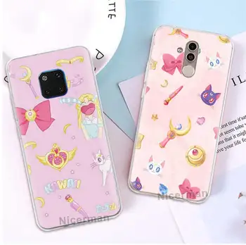Silikono TPU Case for Huawei Mate 20 10 Pro 10 20 Lite 30 P20 Pro P9 P10 Lite Atveju Kawaii Anime Sailor Moon Minkštas Aišku Rubisafe