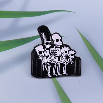 Simpsonai x-ray emalio pin skeletas meno ženklelis sofos kaukolė šeimos sagė juokinga Halloween priedų