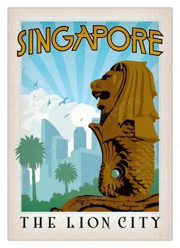 Singapūras, Sidnėjus Berlyno Metalo Ženklai Kelionės Miestų Kraštovaizdžio Plakatas Baras, Kavinė Namų Dekoro Dubajuje, Prancūzijoje Kaire Sienos Meno Apnašas MN163