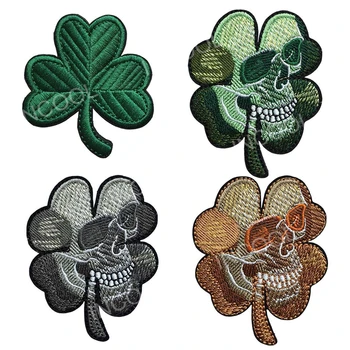 Siuvinėjimo Pleistras Airijos Dobilų Kaukolės Galvą, JAV Armijos Hook&Loop Užtrauktuku Pleistras Taktinis Emblema Appliques Siuvinėtos Emblemos