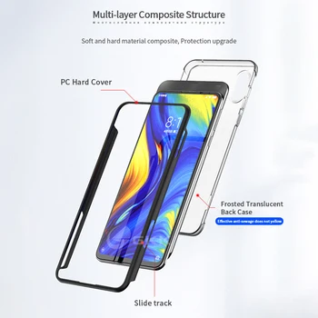 Slide Korpusas, skirtas Xiaomi Mi Sumaišykite 3 4G Atveju 2 in 1 antidetonaciniai Skaidrus Matinis Jaustis Slim Hard Shell Xiaomi mi mix3 Padengti Coque