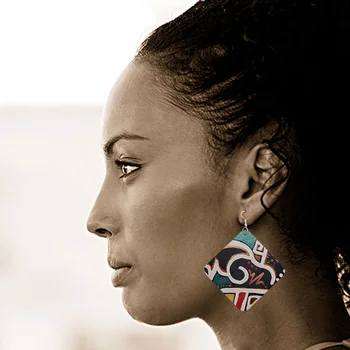 SOMESOOR 5cm Butas Senovės Afrikos Mediniai Lašas Auskarai Afrocentric Etninių Genčių Bohemijos Spausdinti Medienos Papuošalai Juoda Moterų