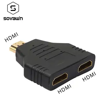 Sovawin HD 1 2 HDMI Splitter 1-Vyras, 2-Moteris Galvos Adapteris HDMI Vyrų ir Moterų Signalas Dual Auksu ir PVC Jungtis