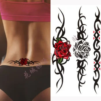 Spalvinga beautifulred rožių gėlių Body Art Vandeniui netikrą seksuali Moteris 