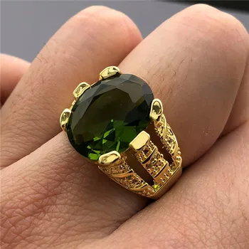 Spalvingas Vyrų Olivīns Ovalo Piršto Žiedą Prabanga Didelis Kristalų Cirkonis Akmens Žiedas, Geltonos Aukso Spalvos Pažadas Sužadėtuvių Žiedai Vyrams