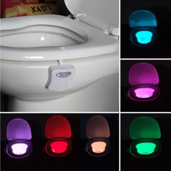 Spalvos Tualeto Sėdynė Naktį Šviesos Smart PIR Judesio Jutiklis LED WC Tualeto Šviesos 8 Spalvų Vandeniui Apšvietimas unitazo