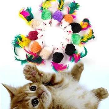 Spalvotų Plunksnų Kačių Žaislai False Pelės Naminių Kačių Žaislai Mini Juokinga Žaisti Žaislai Katėms su Spalvinga Plunksnų Pliušinis Mini Pelės Žaislai