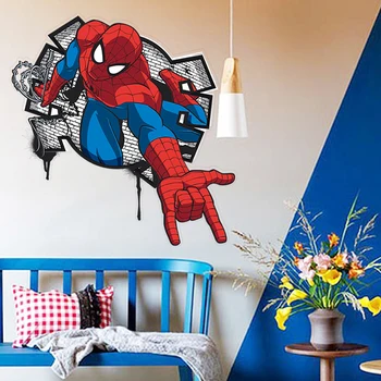 Spiderman Super Herojai Sienų Lipdukai, Vaikų Kambario, Apdaila, Namų Miegamajame PVC Dekoro Animacinį Filmą Freskos Sienos Meno Lipdukai