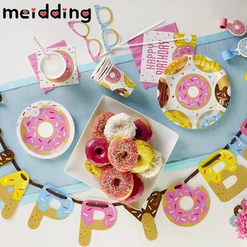 Spurgos papuošalai vienkartiniai taurės plokštė šalies stalo spurgos reklama traukti vėliavos baby shower gimtadienio dekoracijos vaikams gražus
