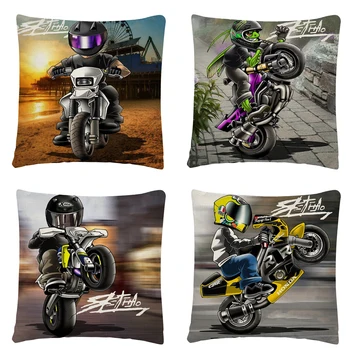 Stunt motociklo Animacinių filmų modelis, Lininė Pagalvėlė Padengti Pagalvės užvalkalą Namų Sofos, Automobilių Puošimas Užvalkalas 45X45cm