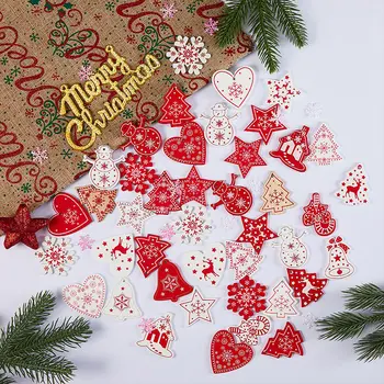 Su Virve 10vnt/Daug 5CM Natūralaus Medžio Ornamentais Pakabukas Kabo Dovanos Širdies Star Snaigės Kalėdų Eglutė Namų Dekoracijas 62082