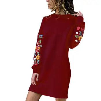 Suknelė Moterų Žiemos Moterų Atsitiktinis ilgomis Rankovėmis Gėlių Spausdinti Palaidinukė Šalis Mini Suknelė(Nailonas, Poliesteris, Spandex) Plius Dydis