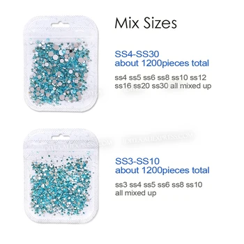 Sumaišykite dydžių SS3-SS30 daugiau nei 30 spalvų nagų cirkonio masės non hot-fix kristalus stiklo glitters 3d dekoro meno manikiūro dizainas