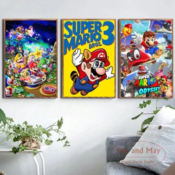 Super Mario Vaizdo Žaidimas Karšto Meno Tapybos Derliaus Drobės Plakatas Sienos, Namų Dekoro
