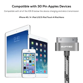 SUPTEC 30 Pin USB Kabelis iPhone 4S 4 3GS iPad 1 2 3 iPod Nano itouch 2M 3M Įkroviklio Kabelį Greito Įkrovimo Duomenų Sinchronizavimo Adapterio Laido