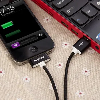 SUPTEC 30 Pin USB Kabelis iPhone 4s, 4, Metalo Plug Nailono Tinklelio Laidą Įkroviklio Kabelį Greito Įkrovimo Duomenų Sinchronizavimo Laidas iPad 2 2M