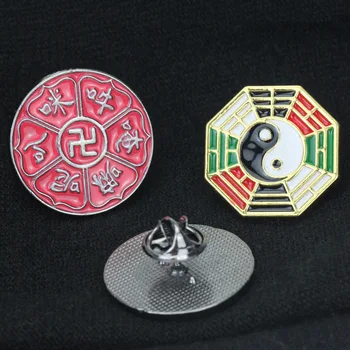 Svastika apkalbų electroplated metaliniai ženkliukai religinių chi drabužių priedai sagės maišelį apdailos ženkliukai