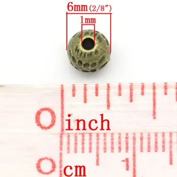 Tarpiklio Karoliukai Apvalus Kamuolys Antikvariniai Bronzos Dot Raižyti 6mm Dia,Skylė:Apie 1mm.100vnt (K02715)