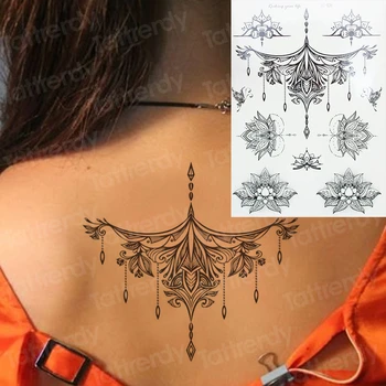 Tatuiruotė lipdukas moteris lipdukas indijos chna modelis mandala laikina tatuiruotė lipdukas papuošalai lotoso gėlė, merginos tatuiruotė atgal ranka
