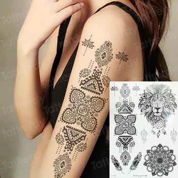 Tatuiruotė lipdukas moteris lipdukas indijos chna modelis mandala laikina tatuiruotė lipdukas papuošalai lotoso gėlė, merginos tatuiruotė atgal ranka