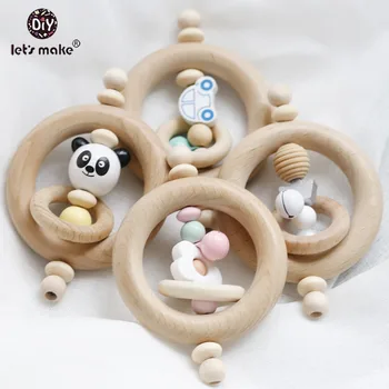 Tegul Kūdikis Teether Švietimo Žaislai 1PC Barška Panda Žiedai yra Maisto Klasės, Gėlių Grubus Karoliukai PVC Nemokamai Mediniai Ruošiniai Lova Bell