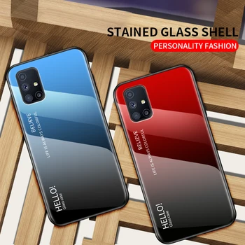 Telefono dėklas Samsung Galaxy M51 Padengti Gradientas Grūdintas Stiklas Minkštos TPU Silikono Atveju 