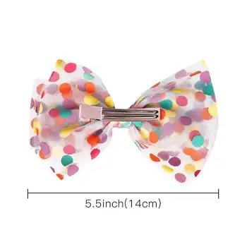 Thumbelina 4.5inch Dot Mesh Princess Hairgrips Multi-layer Hair Bows with Clip Dance Party Bow Hair Clip Girls Hair Accessories