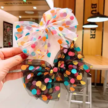 Thumbelina 4.5inch Dot Mesh Princess Hairgrips Multi-layer Hair Bows with Clip Dance Party Bow Hair Clip Girls Hair Accessories
