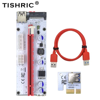 TISHRIC Riser Card 008s VER008S 3 in 1 4Pin Molex 6PIN SATA PCIE PCI-E PCI Express Adapter 1X 16X USB3.0 Extender Kasybos Miner