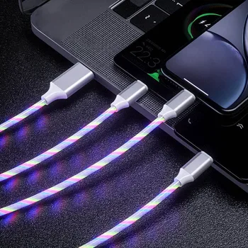 Tongdaytech 3 in 1 USB Greitas Įkroviklis Teka Spalvų LED Švyti Usb Kabelis Greitai Įkrauti Carregador Portatil 