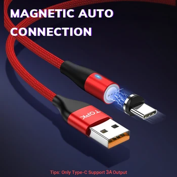 TOPK AM60 3A 3 Kartos Greito Įkrovimo LED Magnetinio Micro USB C Tipo Kabelio 