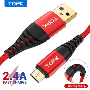 TOPK AN42 Micro USB Kabelis 2.4 Nailono spartusis įkrovimas USB Duomenų Kabelis, skirtas 