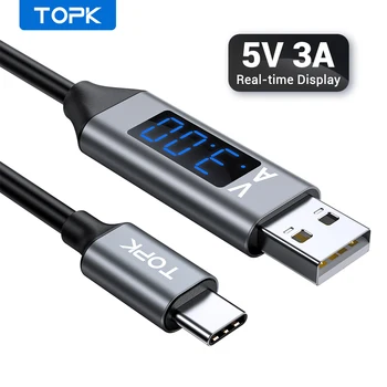 TOPK Greito Įkrovimo USB 3.0 USB C Tipo Kabelis , Įtampos ir Srovės Ekranas Duomenų Sinchronizavimo USB-C Kabelio Xiaomi A1 