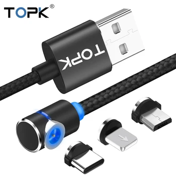 TOPK L-Line 1m 2m 90 Laipsnių L Tipo Magnetinių Kabelis, Mikro USB Kabelis ir USB C Tipo Kabelis LED Magnetas Įkroviklio Laidą 