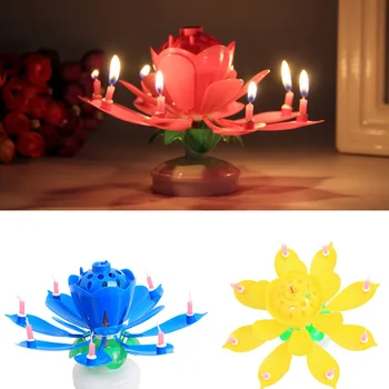 Tortas Žvakės Lotoso Gėlė, Muzikos Žvakė su Gimtadieniu Meno Žvakė dega 