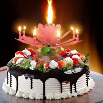 Tortas Žvakės Lotoso Gėlė, Muzikos Žvakė su Gimtadieniu Meno Žvakė dega 