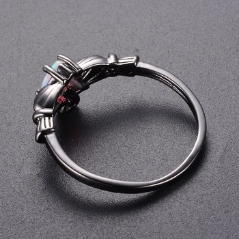 TRANKYTI aukštos Žavinga Širdies Formos Ugnies Opalas Žiedai Moterims Vestuvių Juostoje Vintage Black Užpildyti Baltas Žiedas