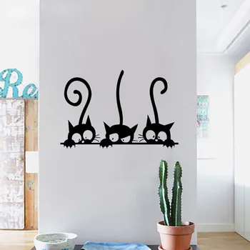 Trys Juokingi Kačių, Gyvūnų Siena Lipdukas Namų apyvokos Kambarys PVC Langą Lipdukai Freskos 