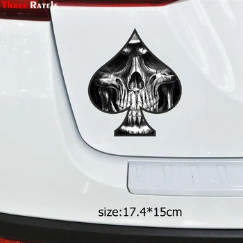 Trys Ratels TZ-1344# 17.4*15 cm, Ace of Spades Kaukolė automobilių lipdukai, juokinga automobilių lipdukas auto lipdukai