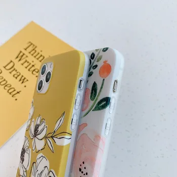 TRŪKSTA Retro Spalvinga Gėlių Telefono dėklas Skirtas iphone 12 Pro Max X 7 8 Plius 11 11Pro Max mini Lapų Matinis Minkštas Meno gėlių Galinį Dangtelį