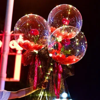 Tvarkyti Led Balionas Su Lazdomis Šviesos Skaidrus Rožių Puokštė Kolbų Vestuvių, Gimtadienio Dekoracijas LED Šviesos Balionas #6