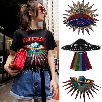 UFO Blizgančiais pleistras tekstilės, drabužių didelių mados naujų pleistrus klijuoti lipdukus ohyes granulių gabalas išsiuvinėti pleistras raidės