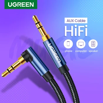 UGREEN Aux Kabelis Audio Hi-Fi Stereo Vyrų Vyrų 90 Laipsnių Dešinysis Kampas 3.5 mm Garsiakalbio Universalus Pintas Pagalbinis Garso Laido