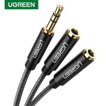 UGREEN Headphone Splitter Cable 3.5 mm Y Audio jungtis Splitter Pratęsimo AUX Kabelis, 3.5 mm Male 2 Uostą 3.5 mm Female AUX Adapteris