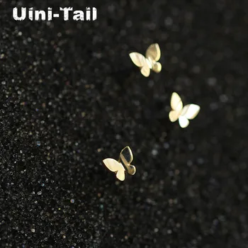 Uini-Uodega 2019 naują įrašą 925 sterlingas sidabro blizga aukso drugelis maži auskarai mados banga srauto saldus aukštos kokybės juvelyriniai dirbiniai